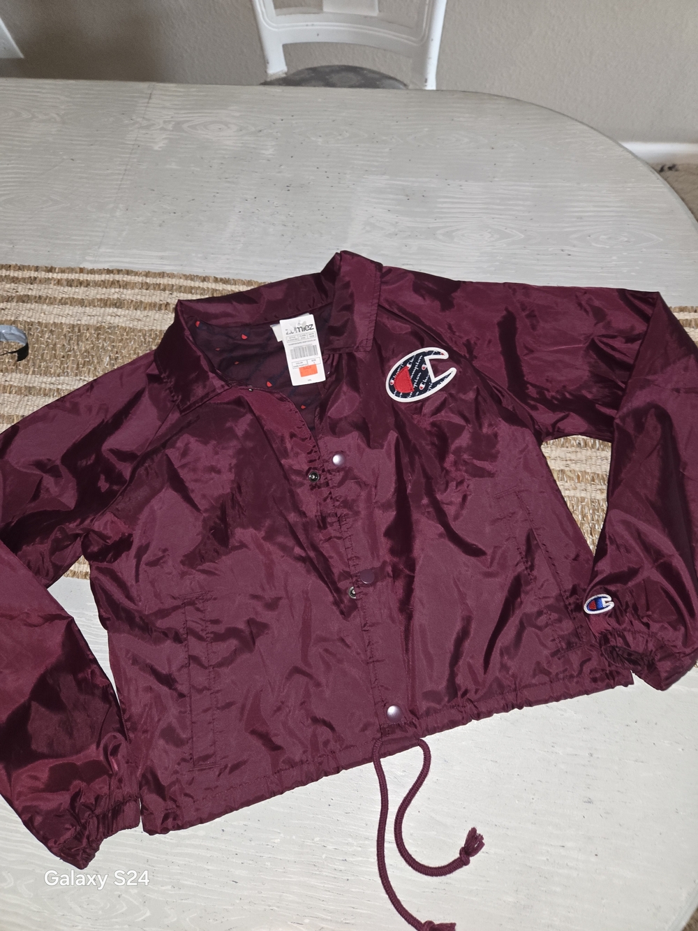 Champion Women's S Burgundy Snap-Front Crop Coach Jacket New